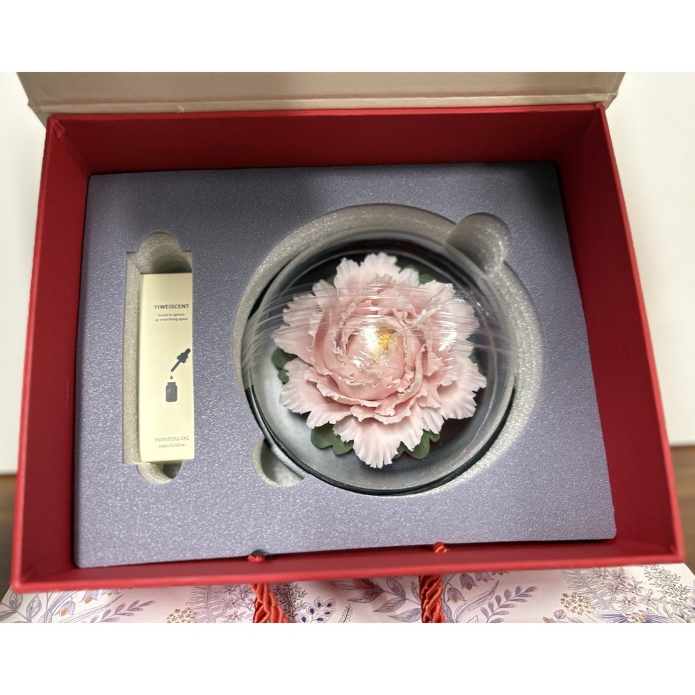 handcrafted pink ceramic peony passive essential oil diffuser